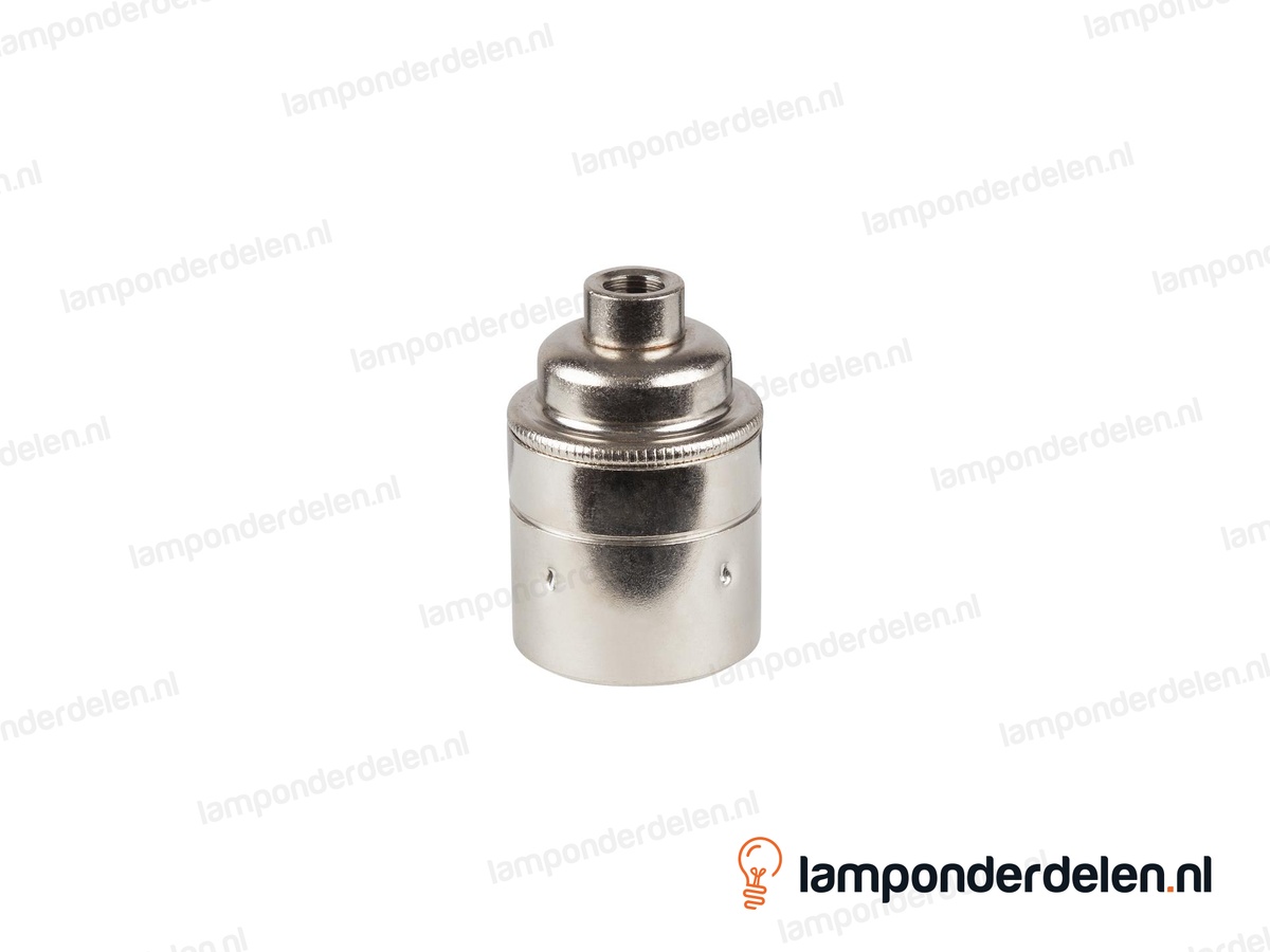 Fitting E27 messing nikkelkleurig glad met aarde-aansluiting