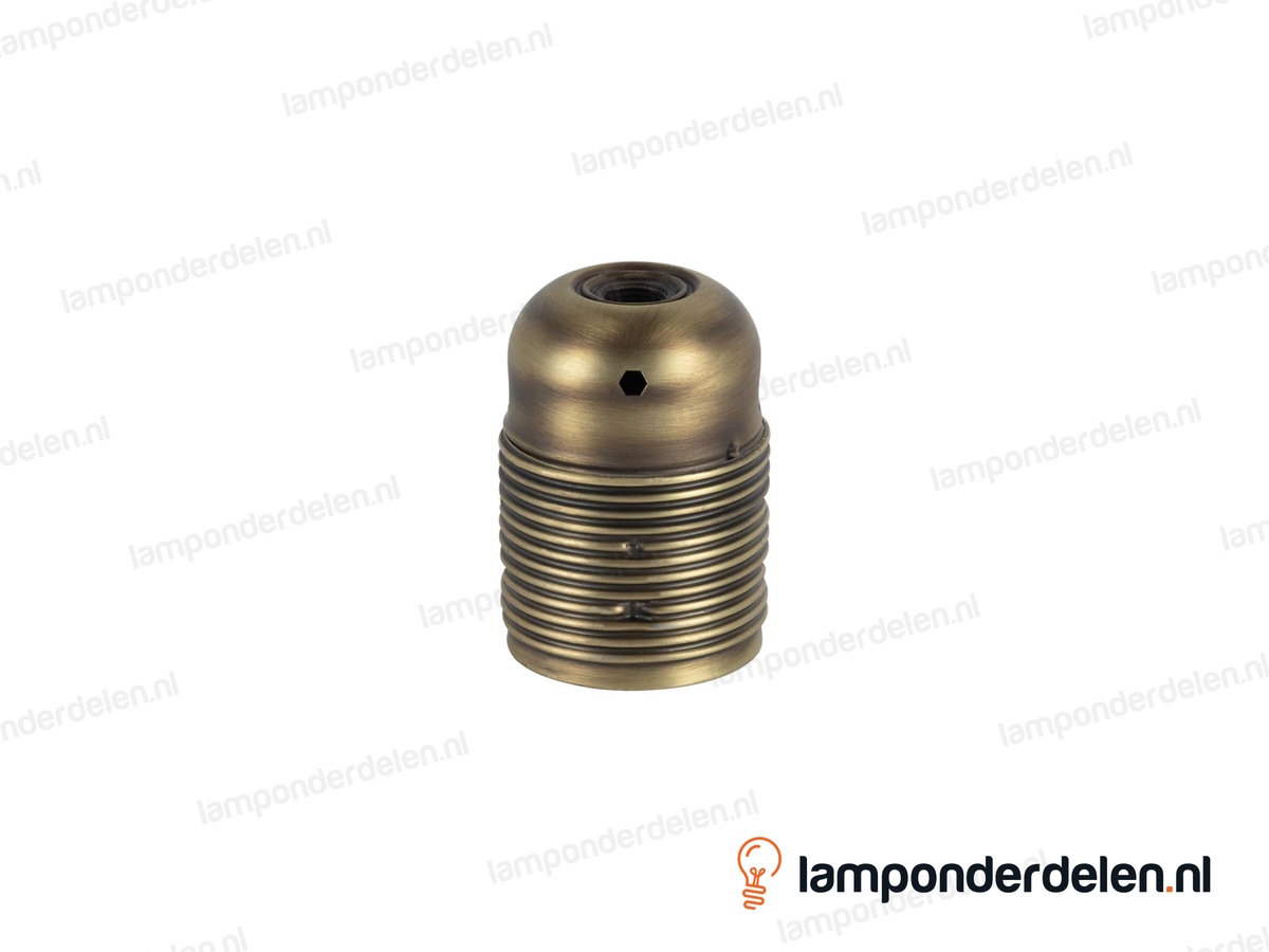 Fitting E27 metaal oud bronskleurig doorlopend met aarde-aansluiting