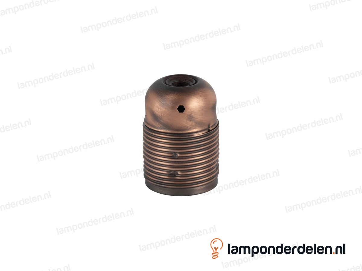 Fitting E27 metaal oud koperkleurig doorlopend met aarde-aansluiting