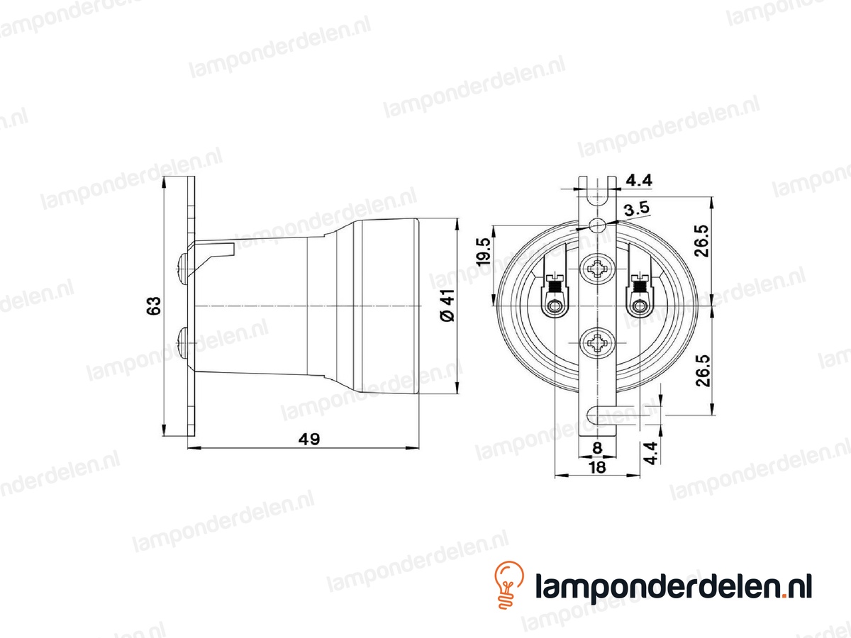 Fitting E27 porselein met platte montagebeugel voor M4