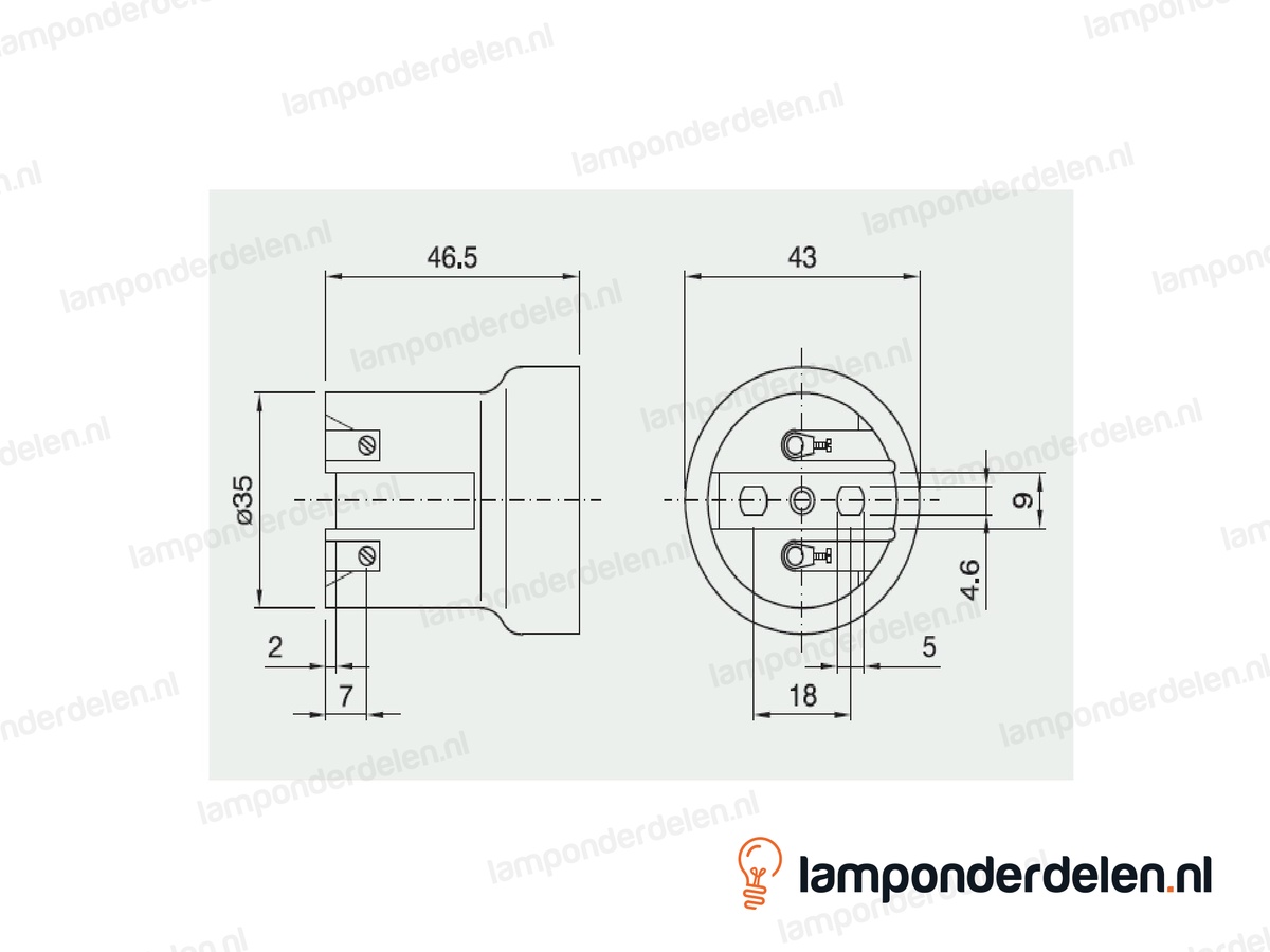 Fitting E27 porselein schroefbaar met M4 gaten