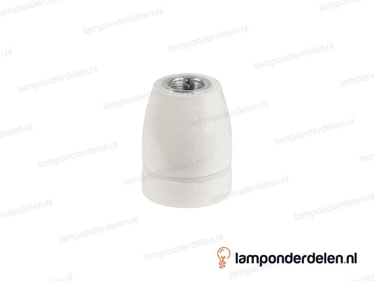 Fitting E27 porselein wit 3/8 gas met aarde-aansluiting