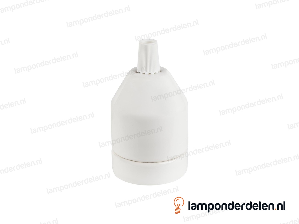 Fitting E27 porselein wit met trekontlaster