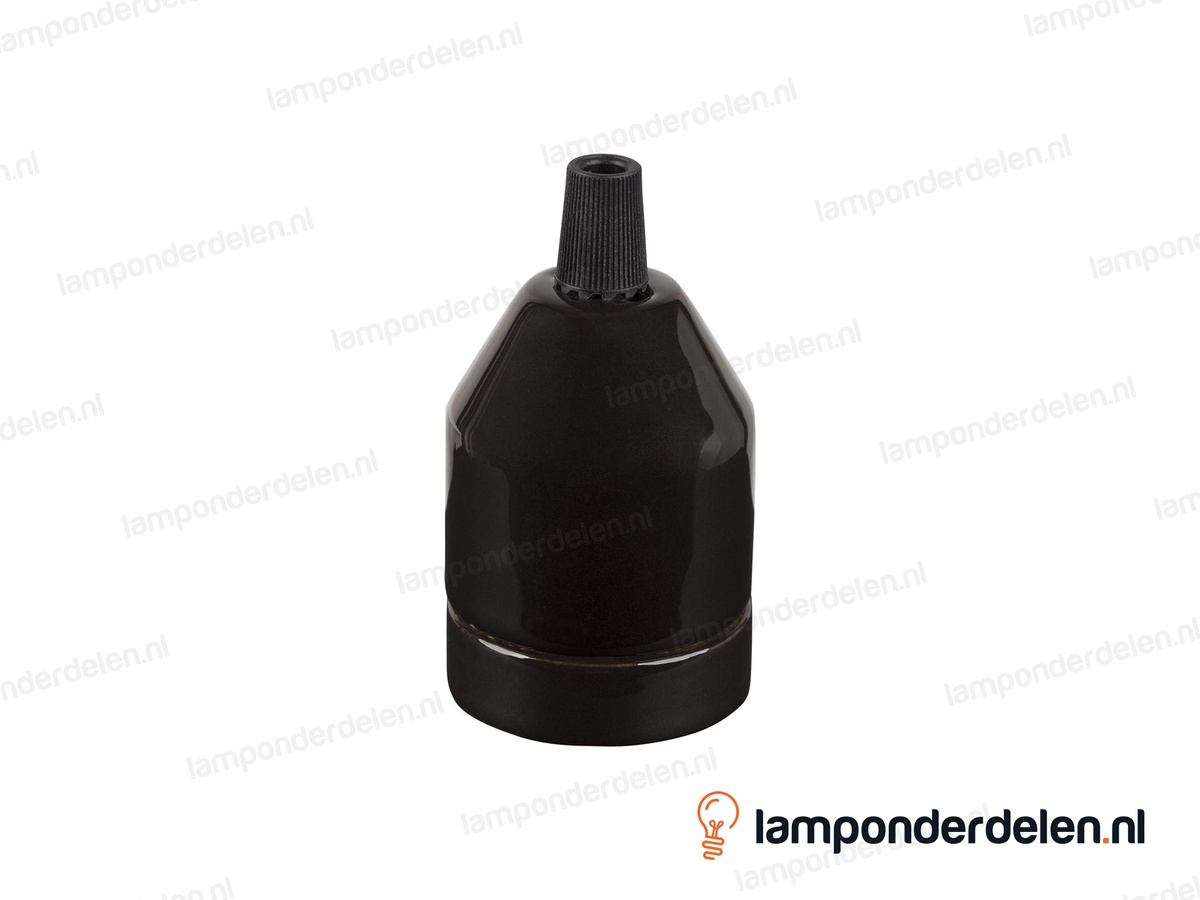 Fitting E27 porselein zwart met trekontlaster