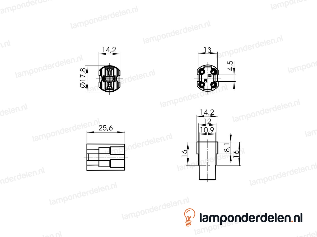 Fitting G9 keramisch met kunststof huls - smal model