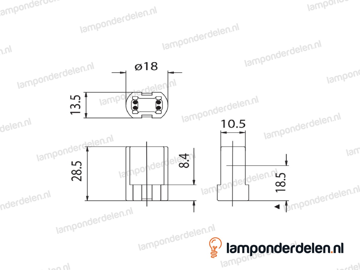 Fitting G9 keramisch smal met metalen huls