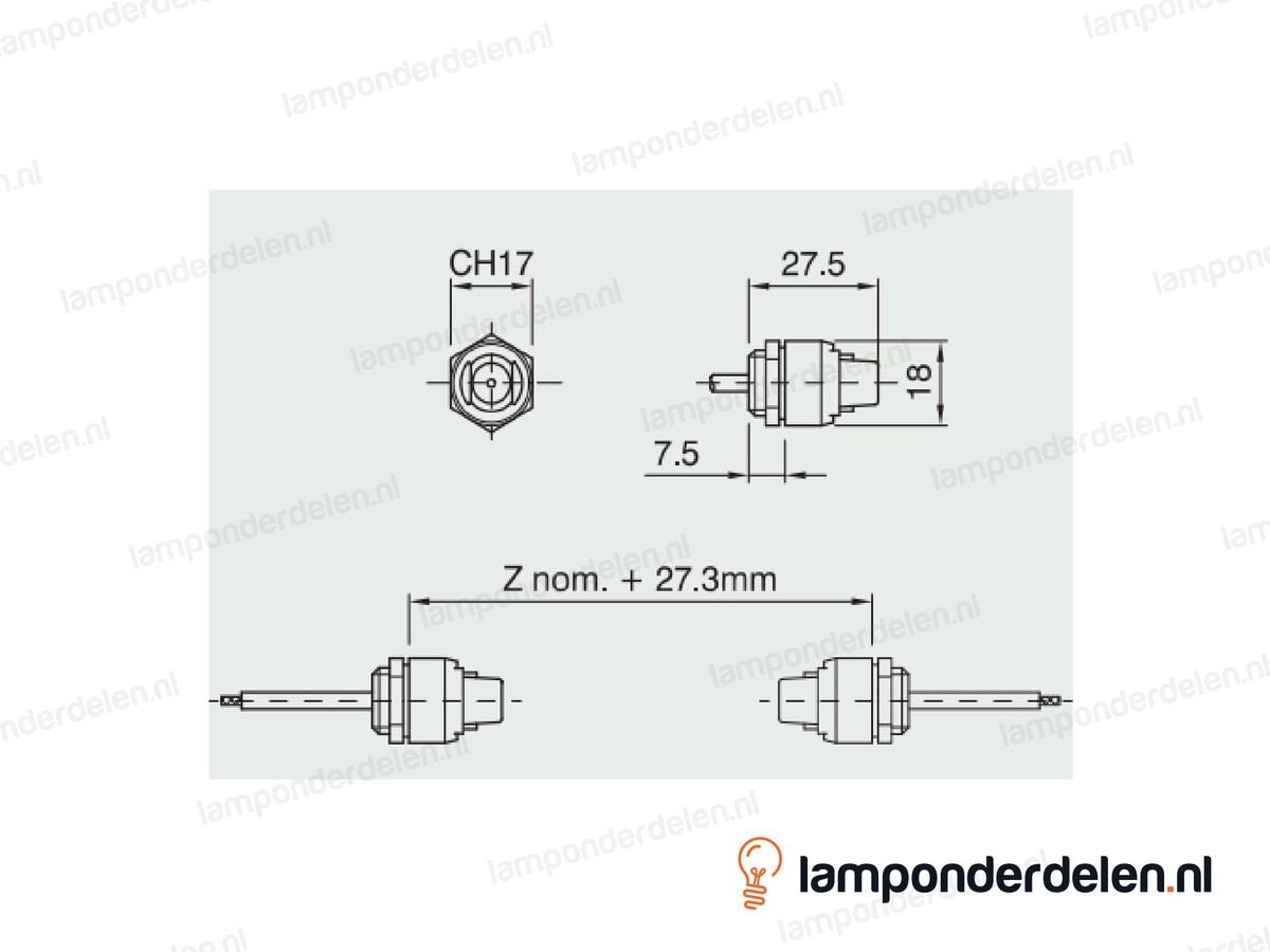 Fitting R7s met buitendraad en moer M14x1 - lengte 25 cm