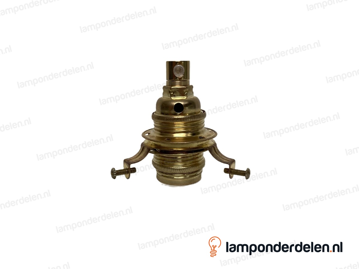 Kaphouder E14 metaal messingkleurig met 3 stelschroeven - voor glazen lampenkap met rand tot 6 cm