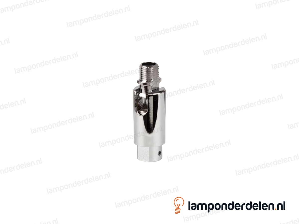 Kniedraaigewricht messing chroomkleurig - 16 x 48 mm - 180 graden kantelbaar binnendraad en buitendraad M10x1