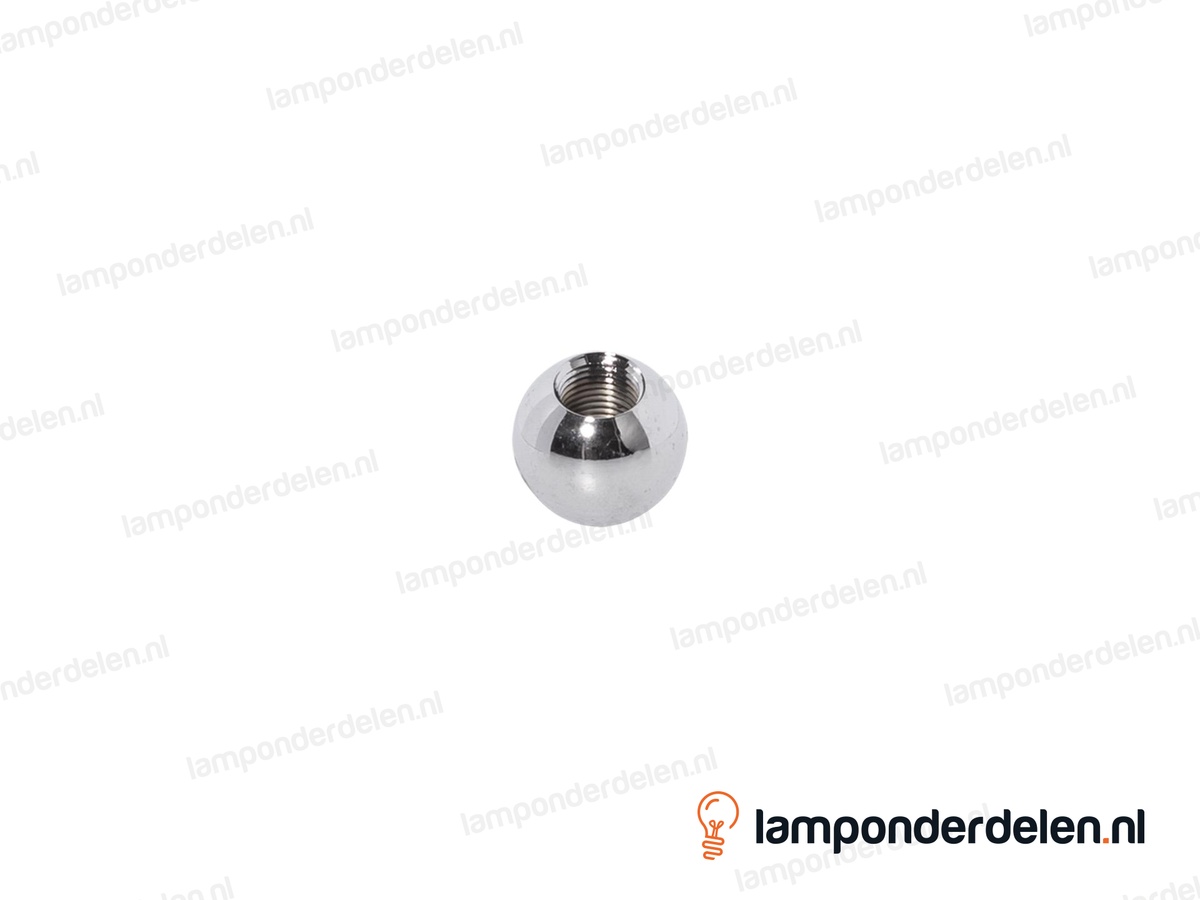 Kogel messing chroomkleurig rond - 20 mm - doorlopend gat - binnendraad M10x1