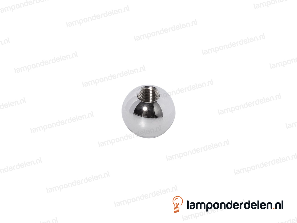 Kogel messing chroomkleurig rond - 25 mm - doorlopend gat - binnendraad M10x1