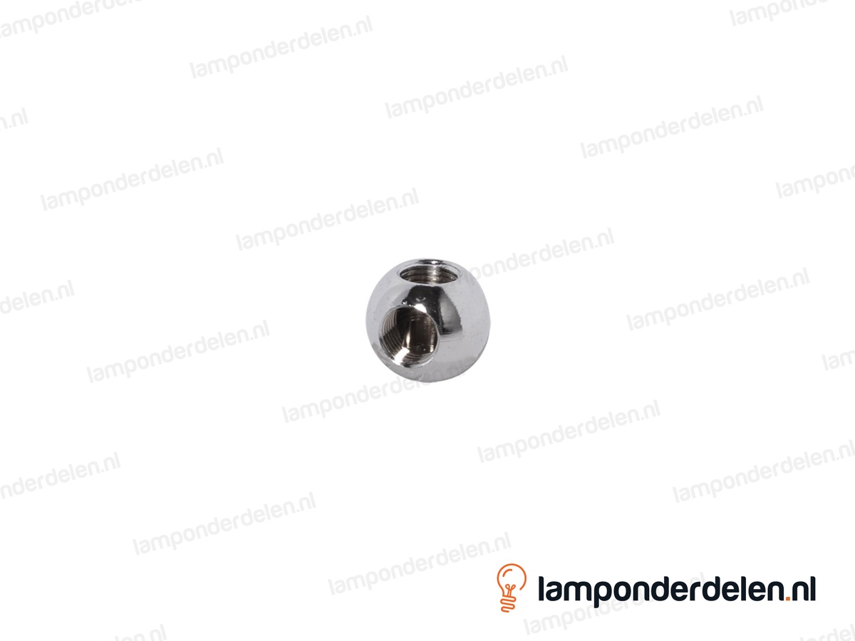 Kogel messing chroomkleurig rond haaks model - 20 mm - met 2 gaten - binnendraad M10x1