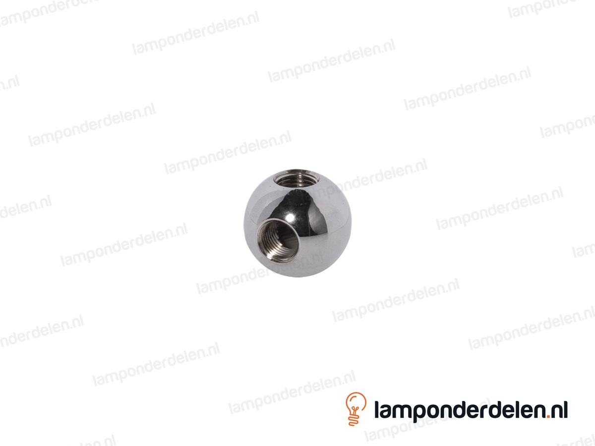 Kogel messing chroomkleurig rond haaks model - 25 mm - met 2 gaten - binnendraad M10x1
