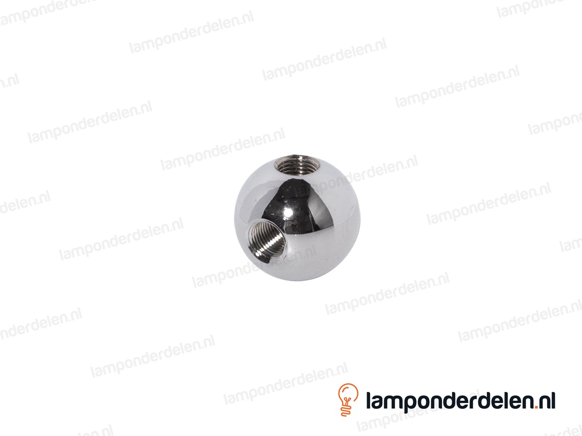 Kogel messing chroomkleurig rond haaks model - 30 mm - met 2 gaten - binnendraad M10x1