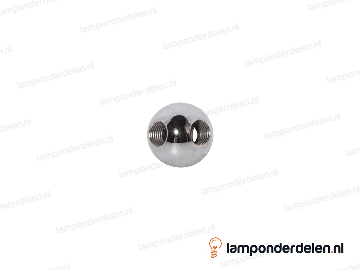 Kogel messing chroomkleurig rond T-model - 25 mm - met 3 gaten - binnendraad M10x1