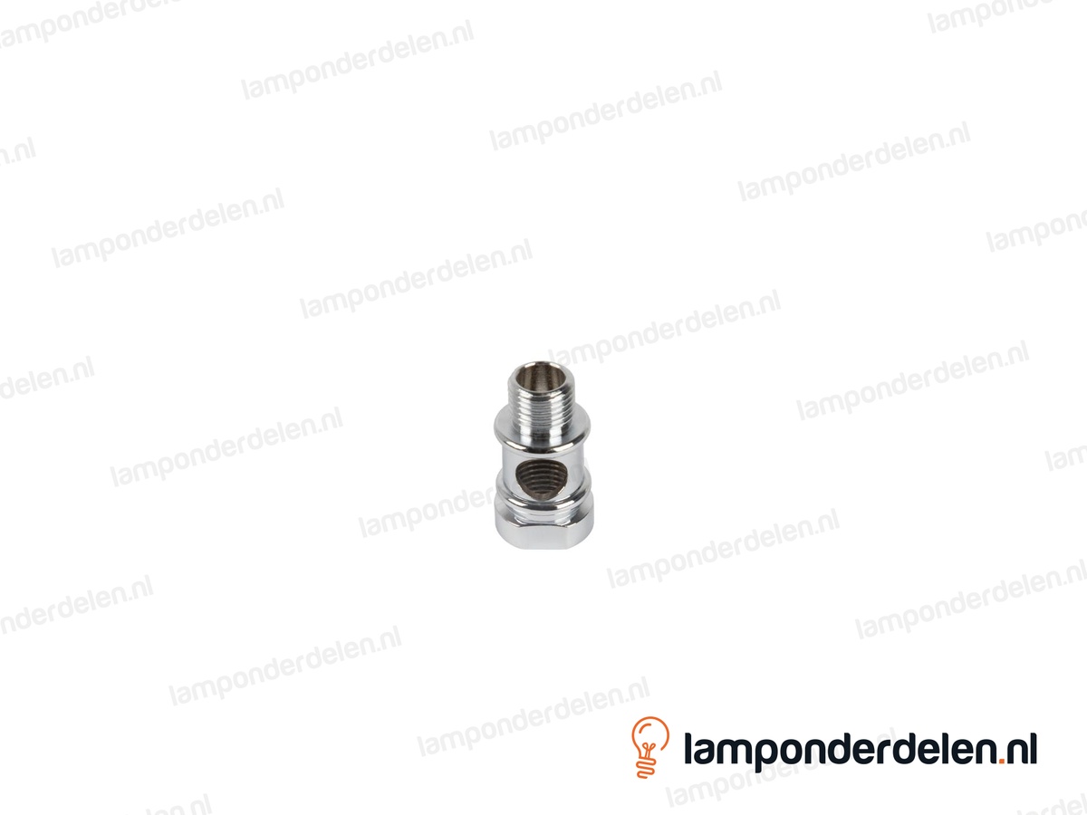 Koppelstuk messing chroomkleurig sierlijk met rond gat - hoogte 27 mm - binnendraad en buitendraad M10x1