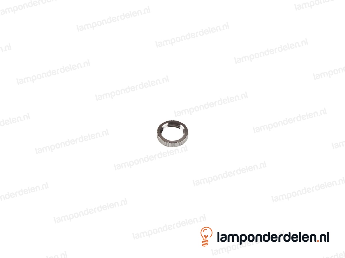 Moer messing chroomkleurig rond gekarteld - 13 x 2,5 mm - binnendraad M10x1