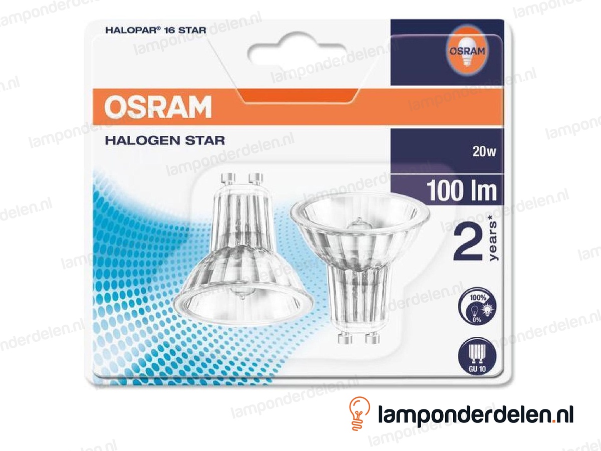 Osram - halogeenlamp - 51 MM - PAR16 - GU10 - 20W - 230 volt - 35° - 2 stuks blisterverpakking