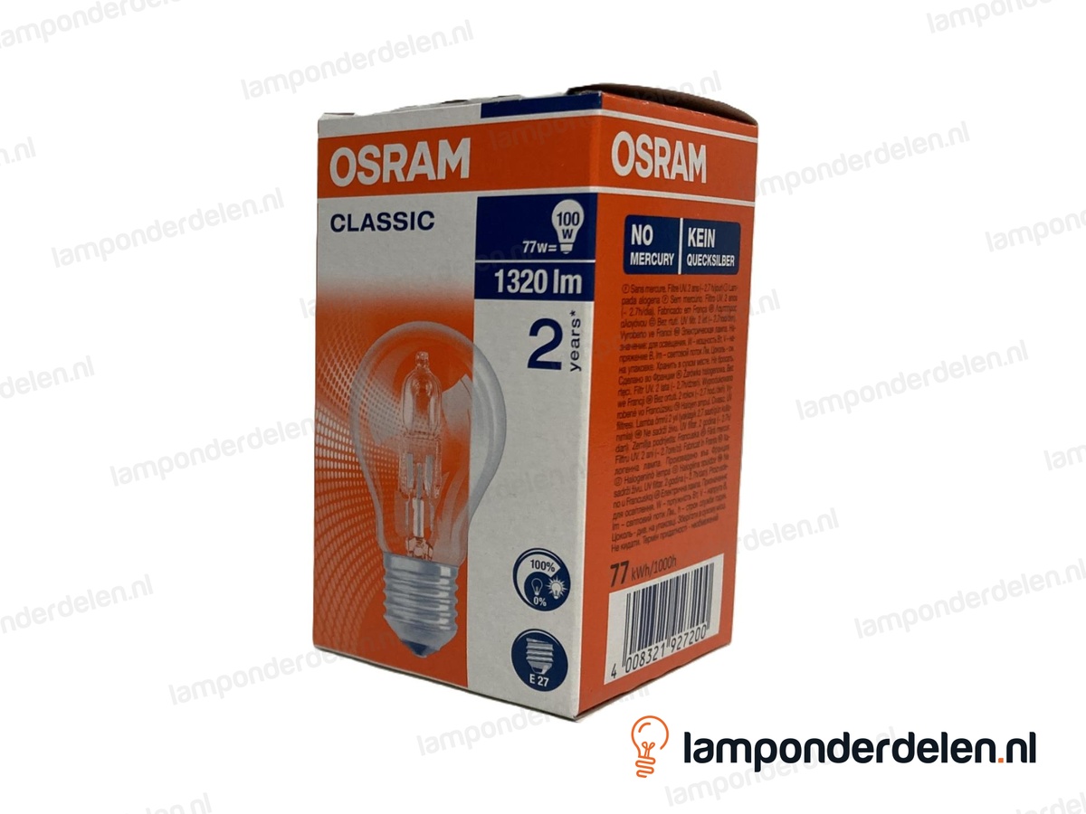 Osram - halogeenlamp - standaardlamp - E27 - classic - A55 - helder - 77W