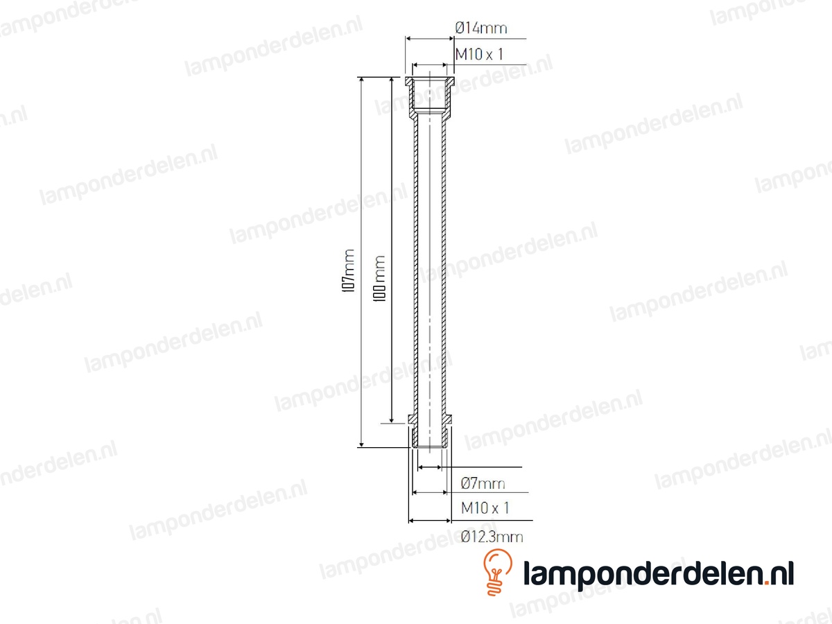 Pendelstang messing sierlijk - lengte 10 cm - binnendraad en buitendraad M10x1