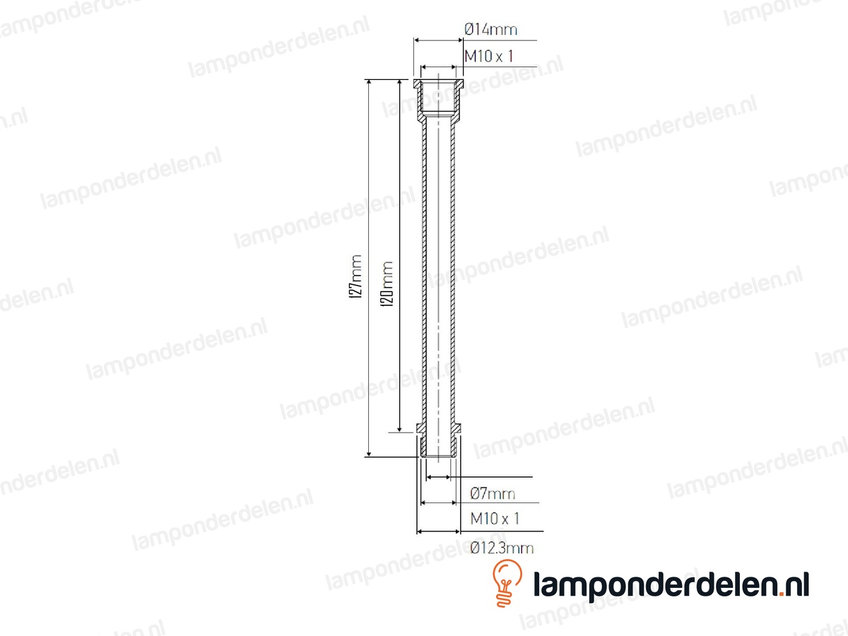 Pendelstang messing sierlijk - lengte 12 cm - binnendraad en buitendraad M10x1