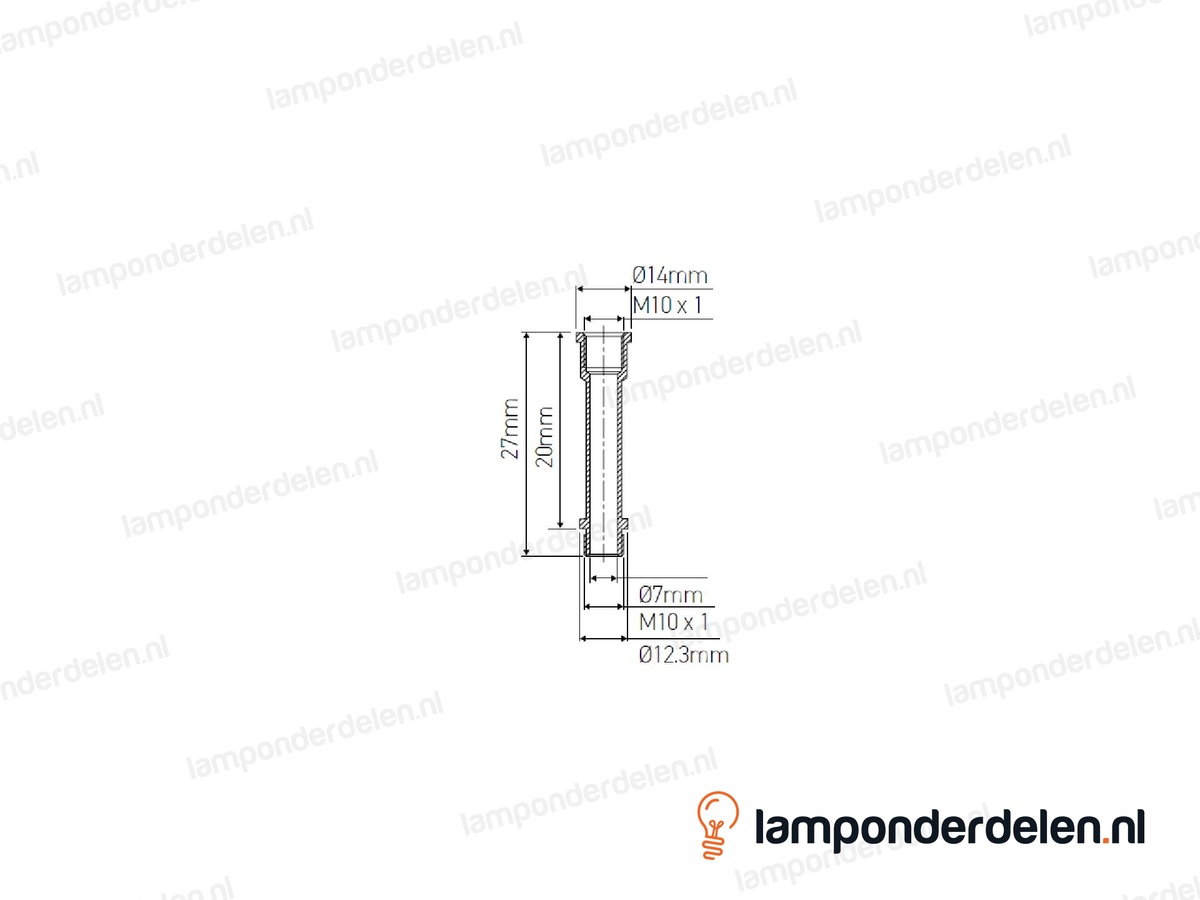 Pendelstang messing sierlijk - lengte 2 cm - binnendraad en buitendraad M10x1