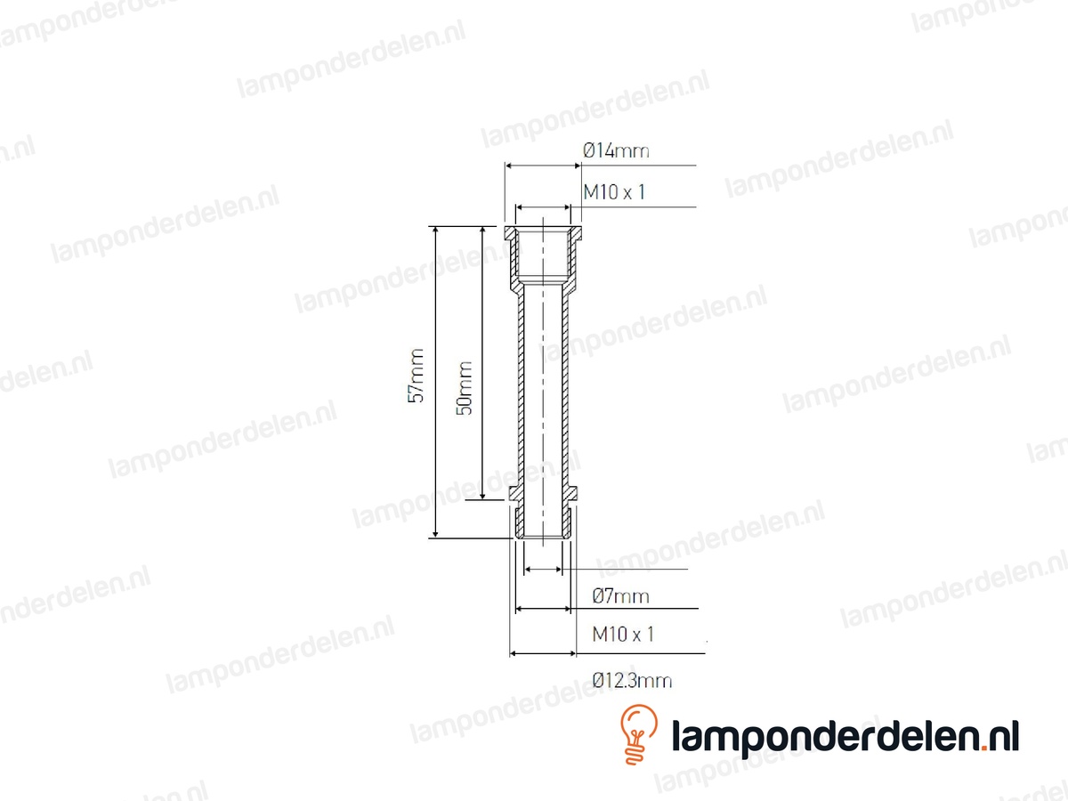 Pendelstang messing sierlijk - lengte 5 cm - binnendraad en buitendraad M10x1