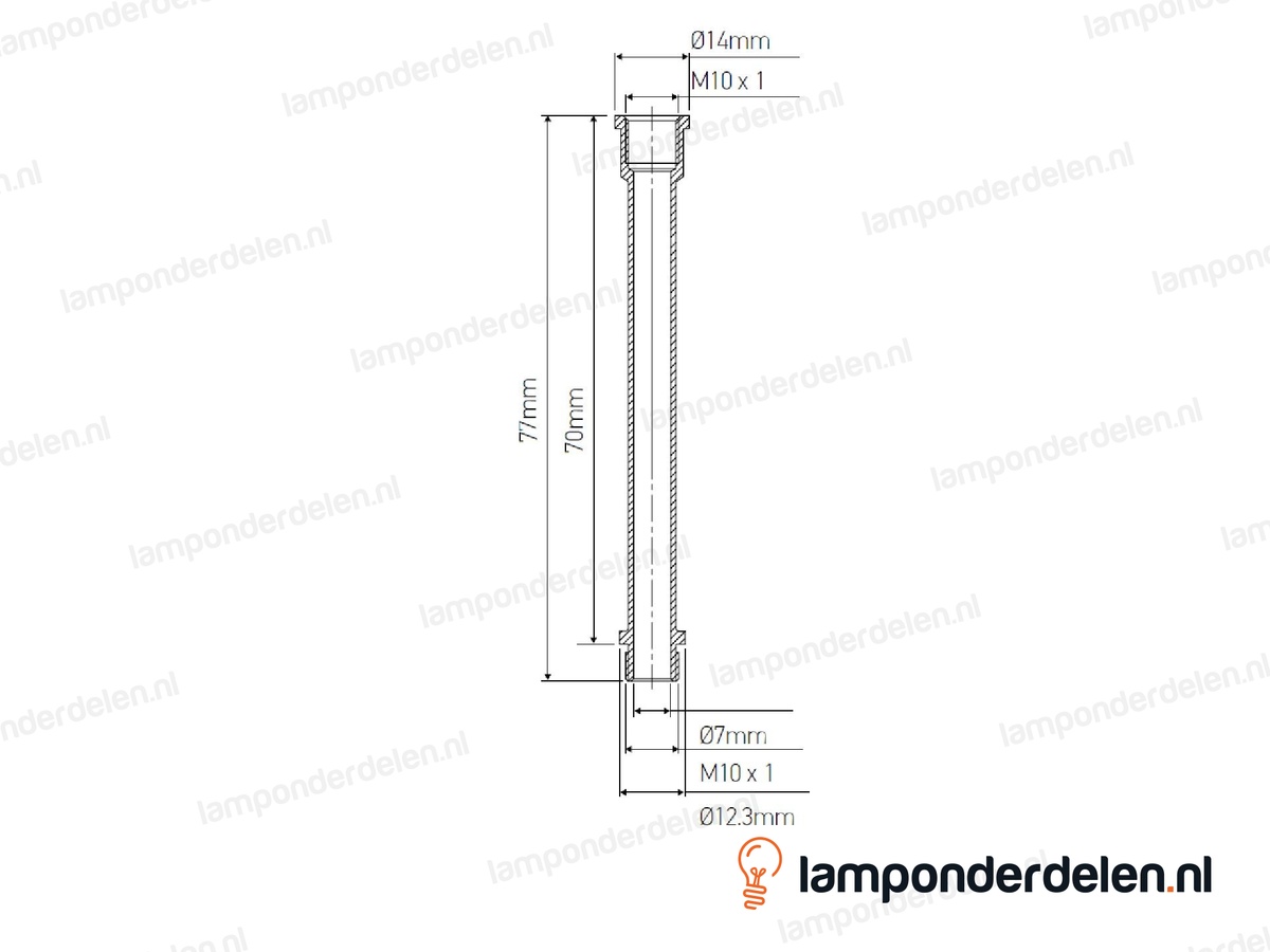 Pendelstang messing sierlijk - lengte 7 cm - binnendraad en buitendraad M10x1