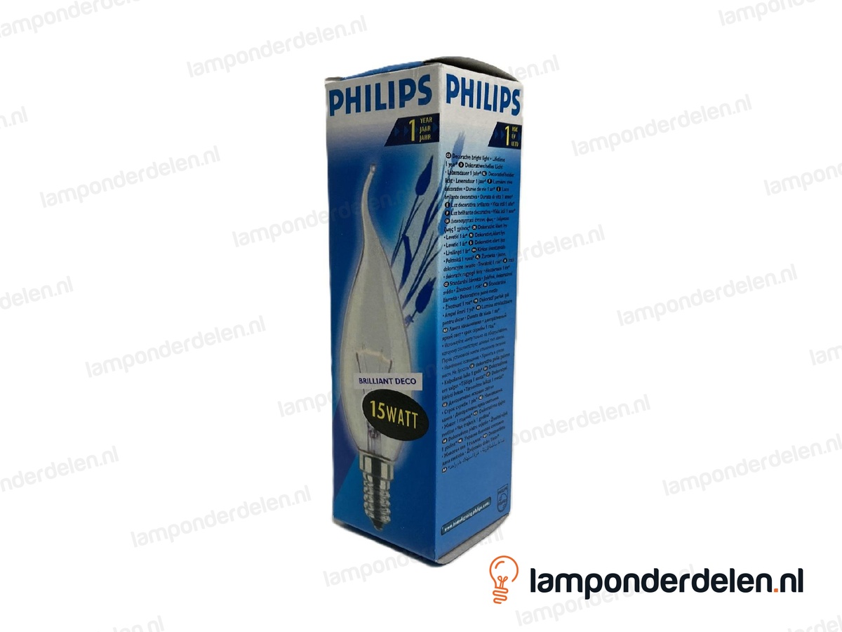 Philips - gloeilamp - tipkaarslamp - E14 - BXS35 - helder - 15W