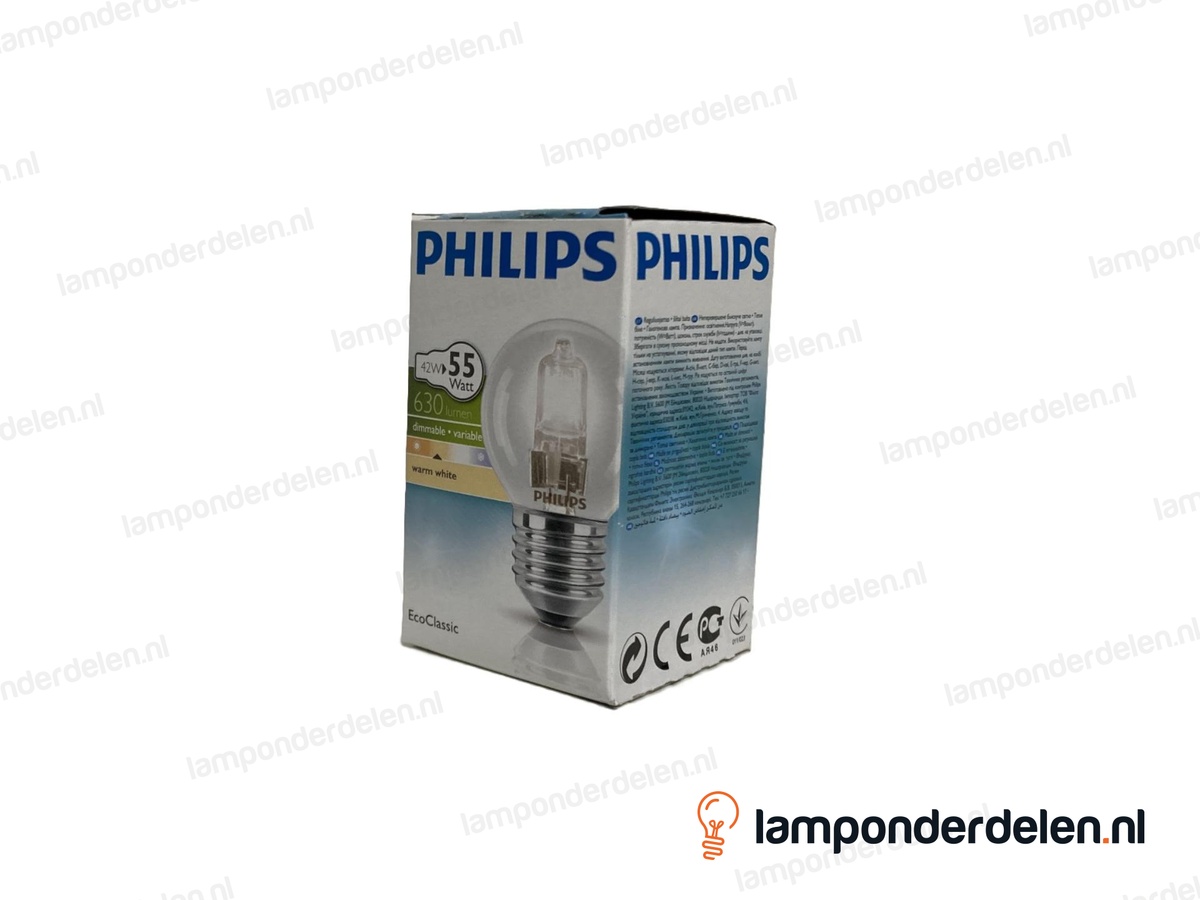 Philips - halogeenlamp - kogellamp - E27 - classic - P45 - helder - 42W