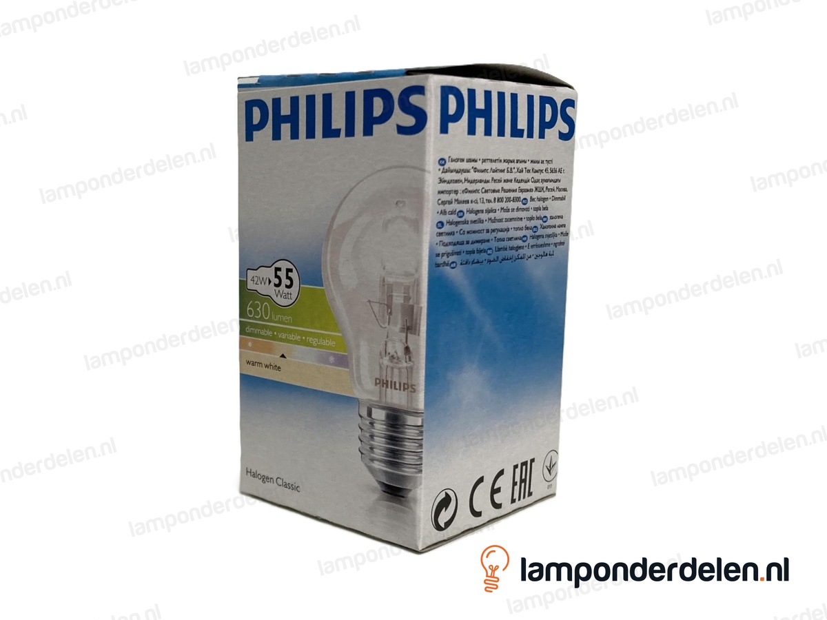 Philips - halogeenlamp - standaardlamp - E27 - classic - A55 - helder - 42W