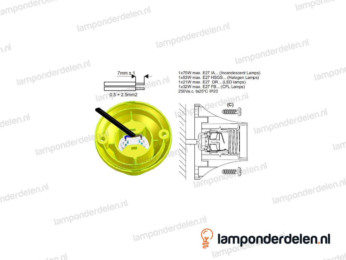 Plafondfitting E27 kunststof wit
