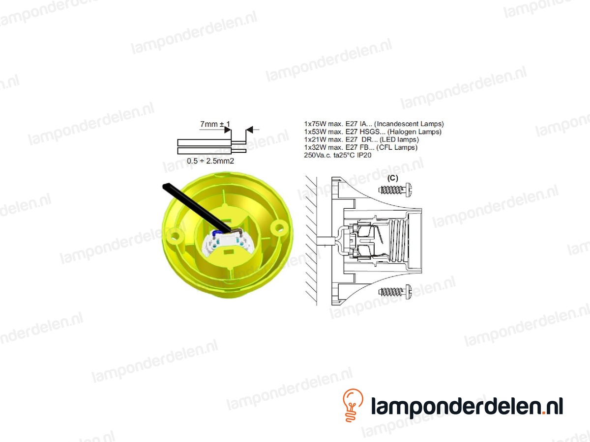 Plafondfitting E27 kunststof wit