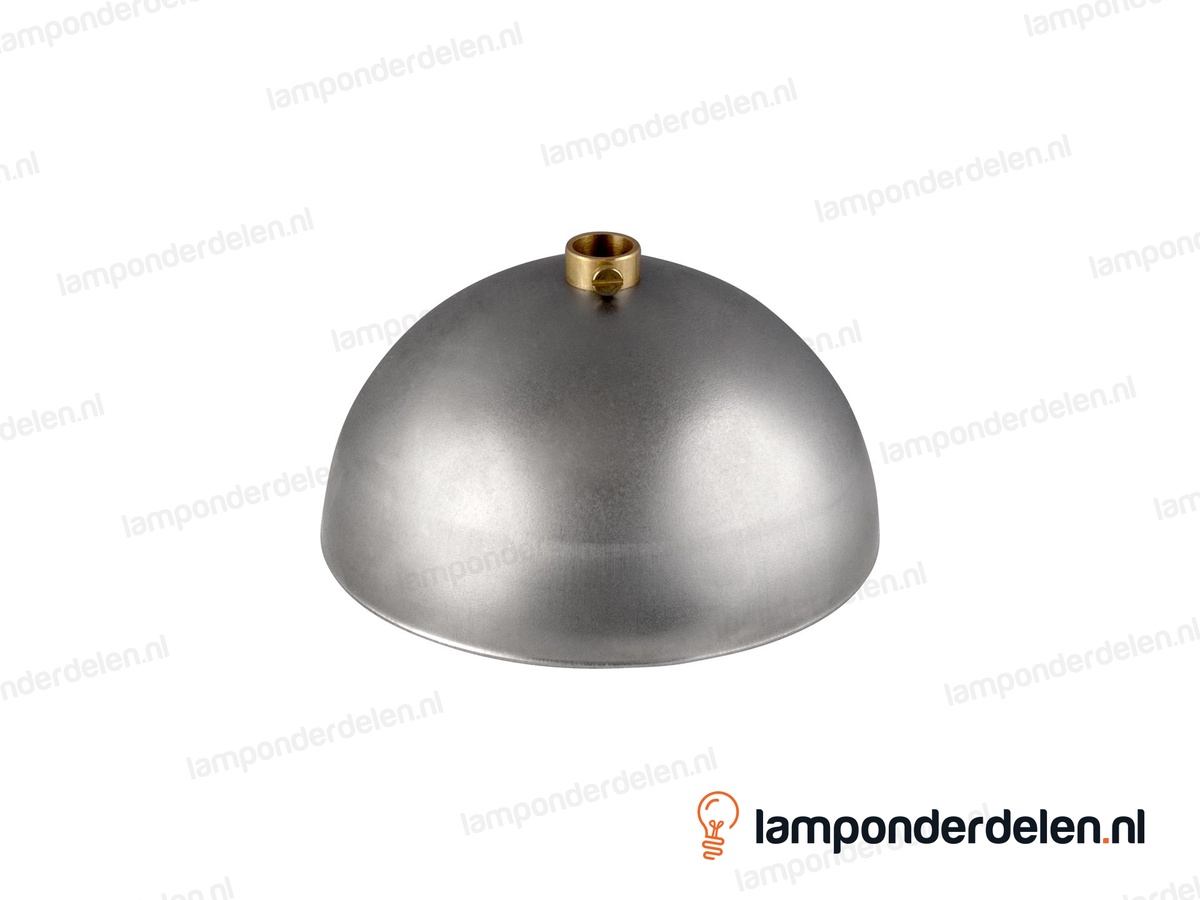 Plafondkap metaal blank halfrond met messing stelring - 10 cm - gat 10,5 mm