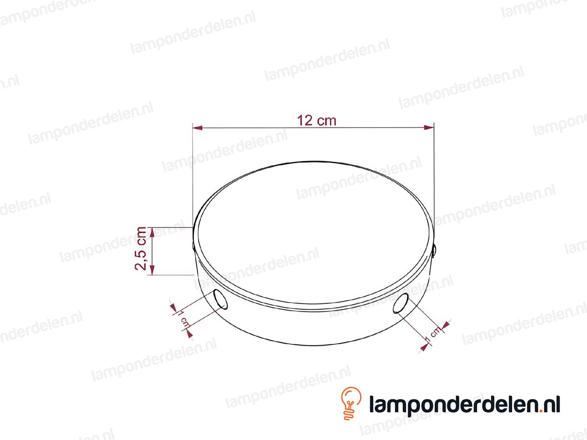 Plafondkap metaal geborsteld bronskleurig - 12 cm - 4 zijgaten - met plafondkapbeugel