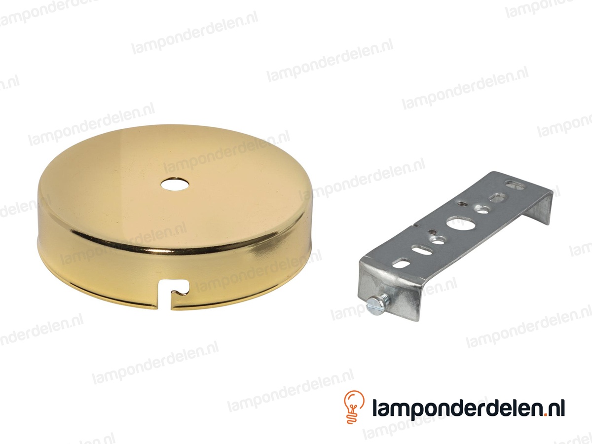 Plafondkap metaal messingglanskleurig- 10 cm - met plafondkapbeugel