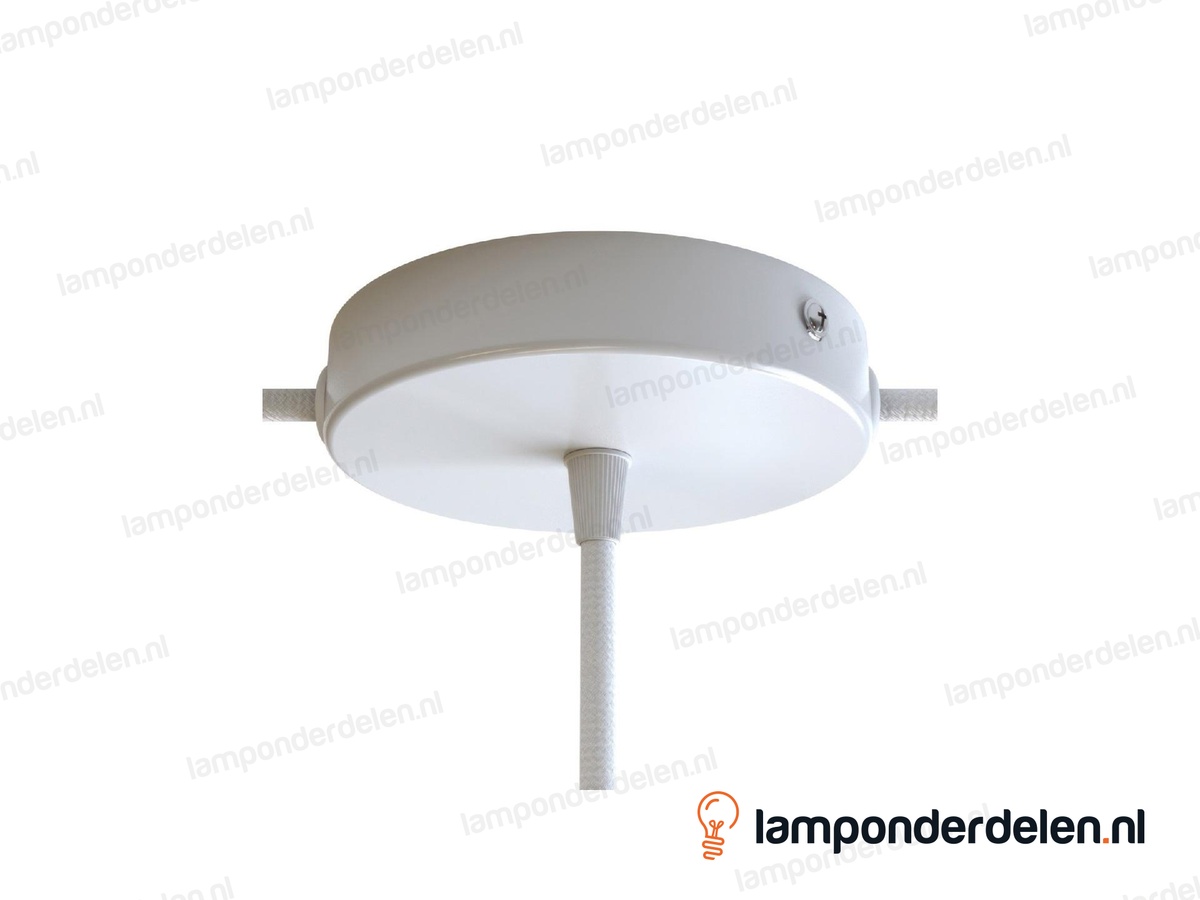 Plafondkap metaal wit - 12 cm - 1 middengat en 2 zijgaten - met plafondkapbeugel