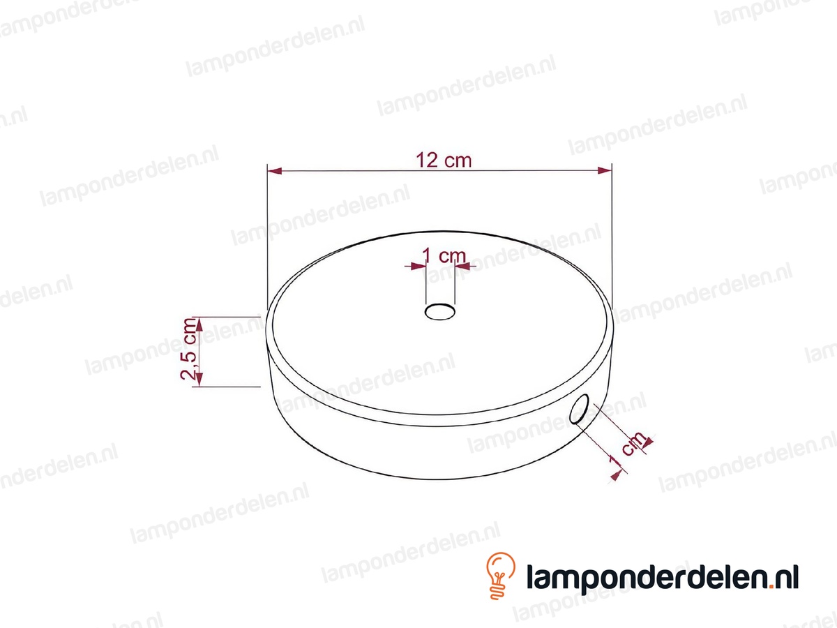 Plafondkap metaal wit - 12 cm - 1 middengat en 2 zijgaten - met plafondkapbeugel