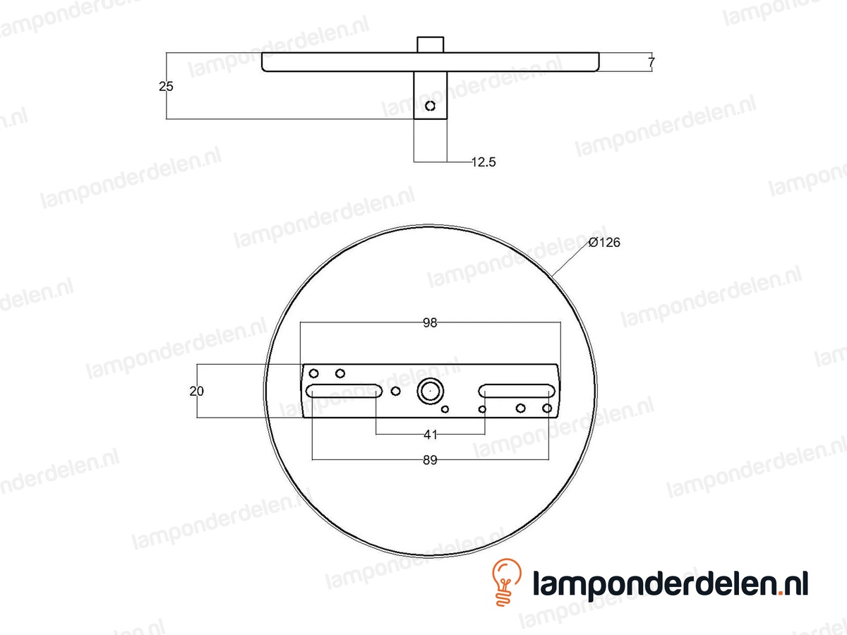Plafondkap metaal wit extra plat - 12,6 cm - met plafondkapbeugel