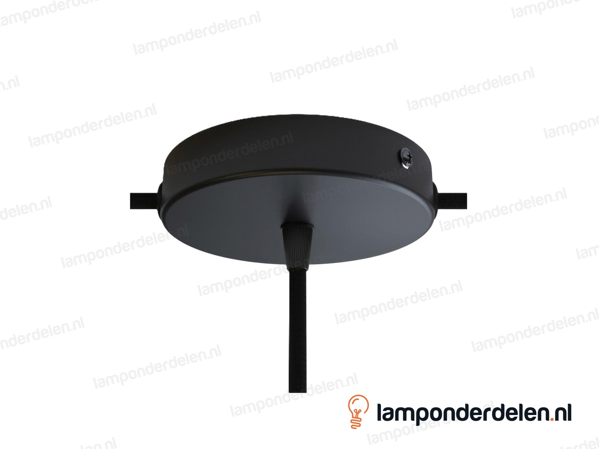 Plafondkap metaal zwart - 12 cm - 1 middengat en 2 zijgaten - met plafondkapbeugel