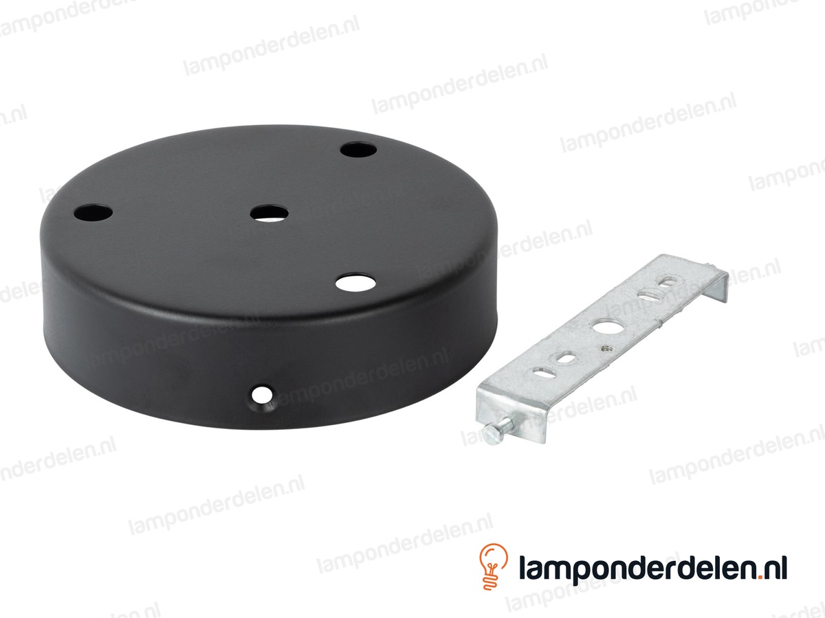 Plafondkap metaal zwart - 12,5 cm - 4 gaten - met plafondkapbeugel