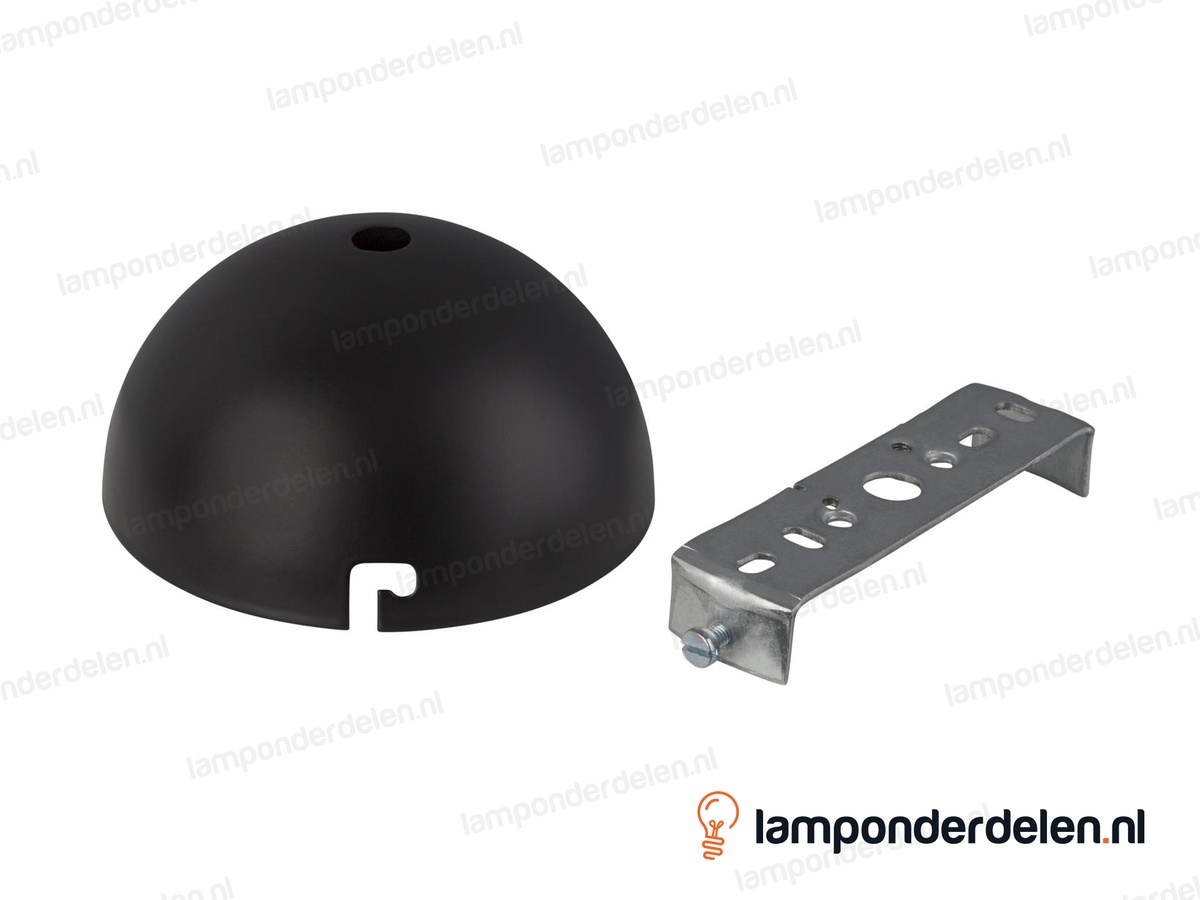 Plafondkap metaal zwart halfrond - 10 cm - met plafondkapbeugel