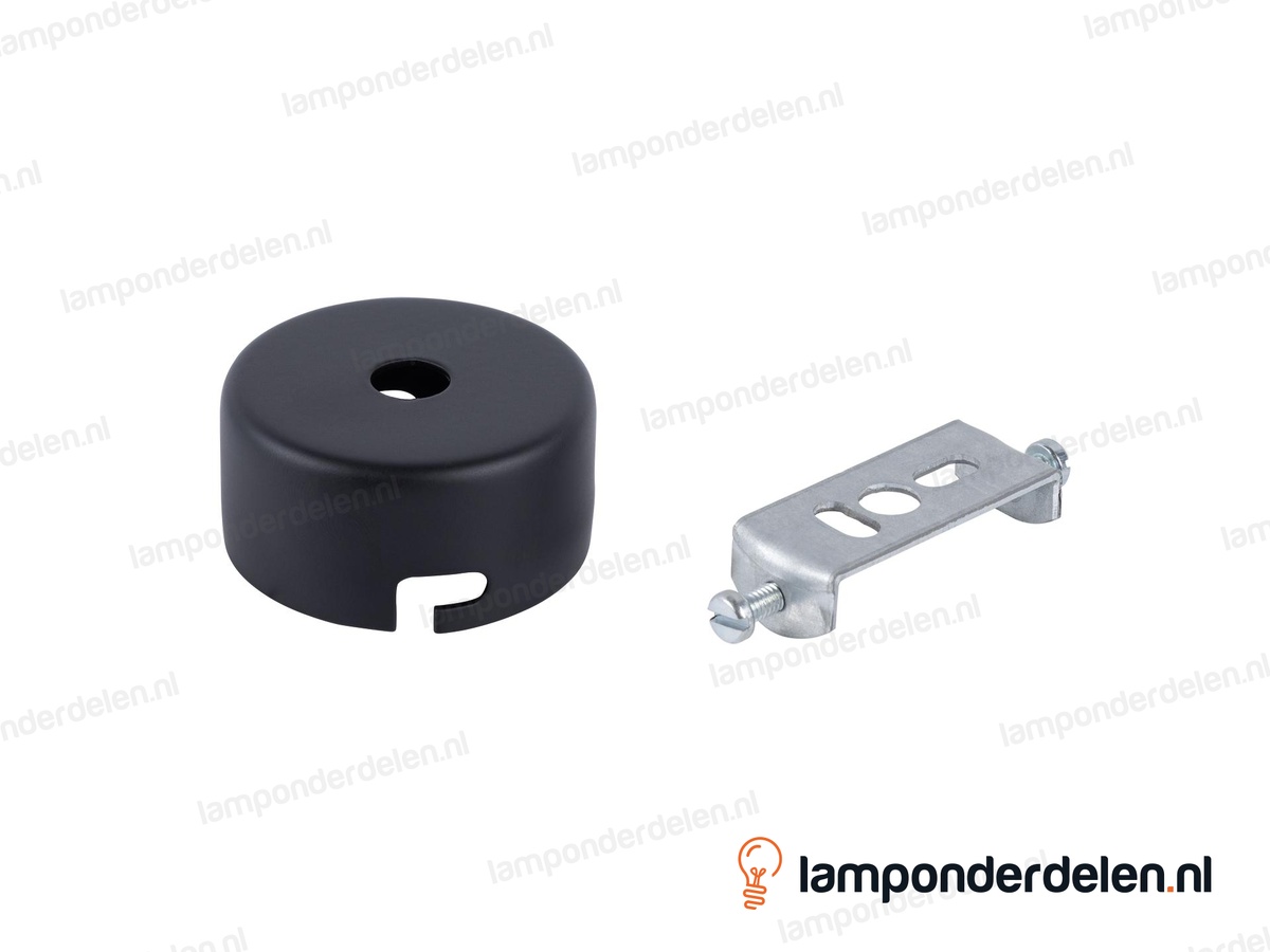 Plafondkap metaal zwart klein - 4,8 cm - met plafondkapbeugel