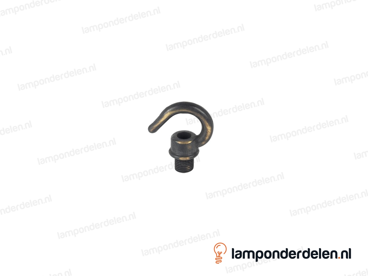 Ringnippel messing geborsteld antiek met haak - 33 mm - buitendraad M10x1