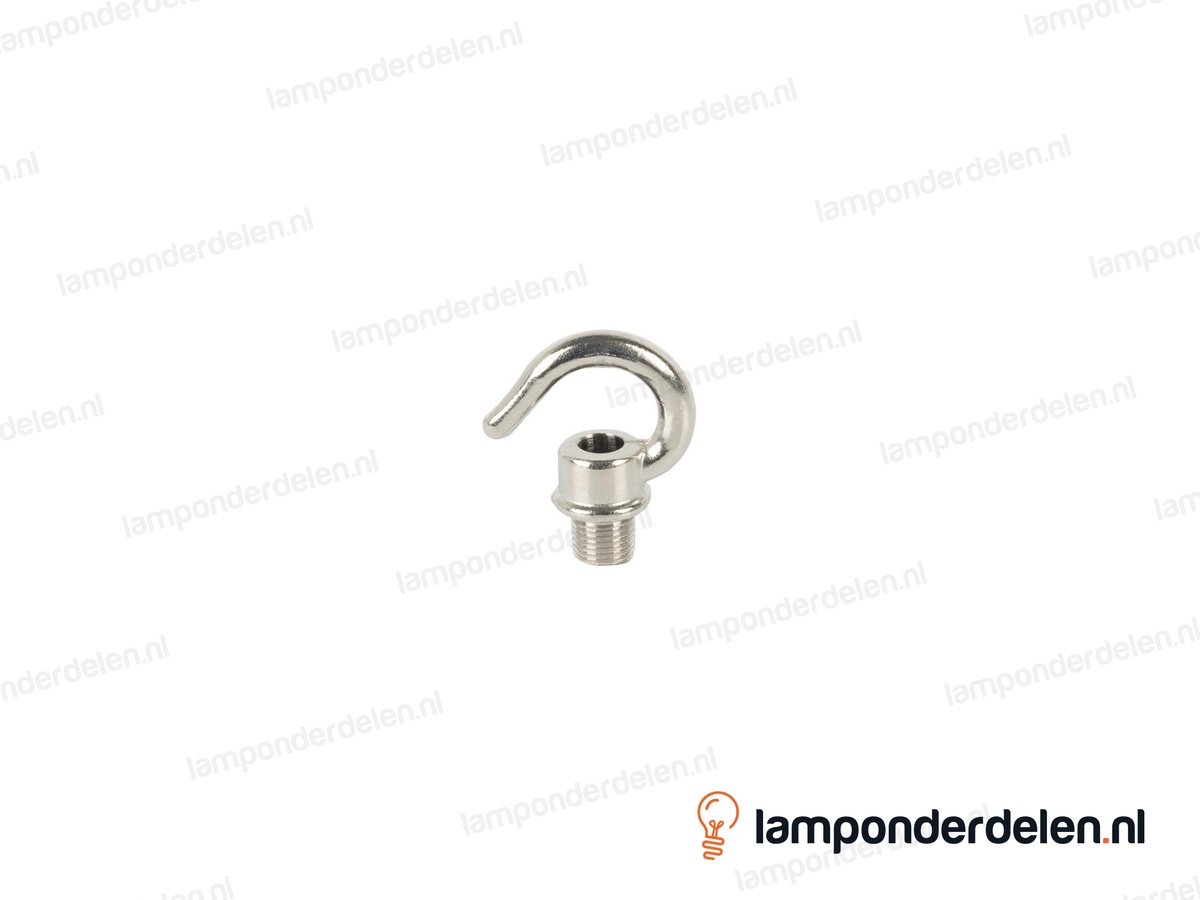 Ringnippel messing nikkelkleurig met haak - 33 mm - buitendraad M10x1