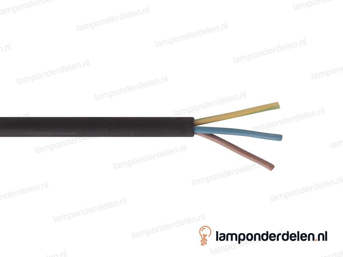 Rubberkabel zwart rond - 3 x 0,75 mm²