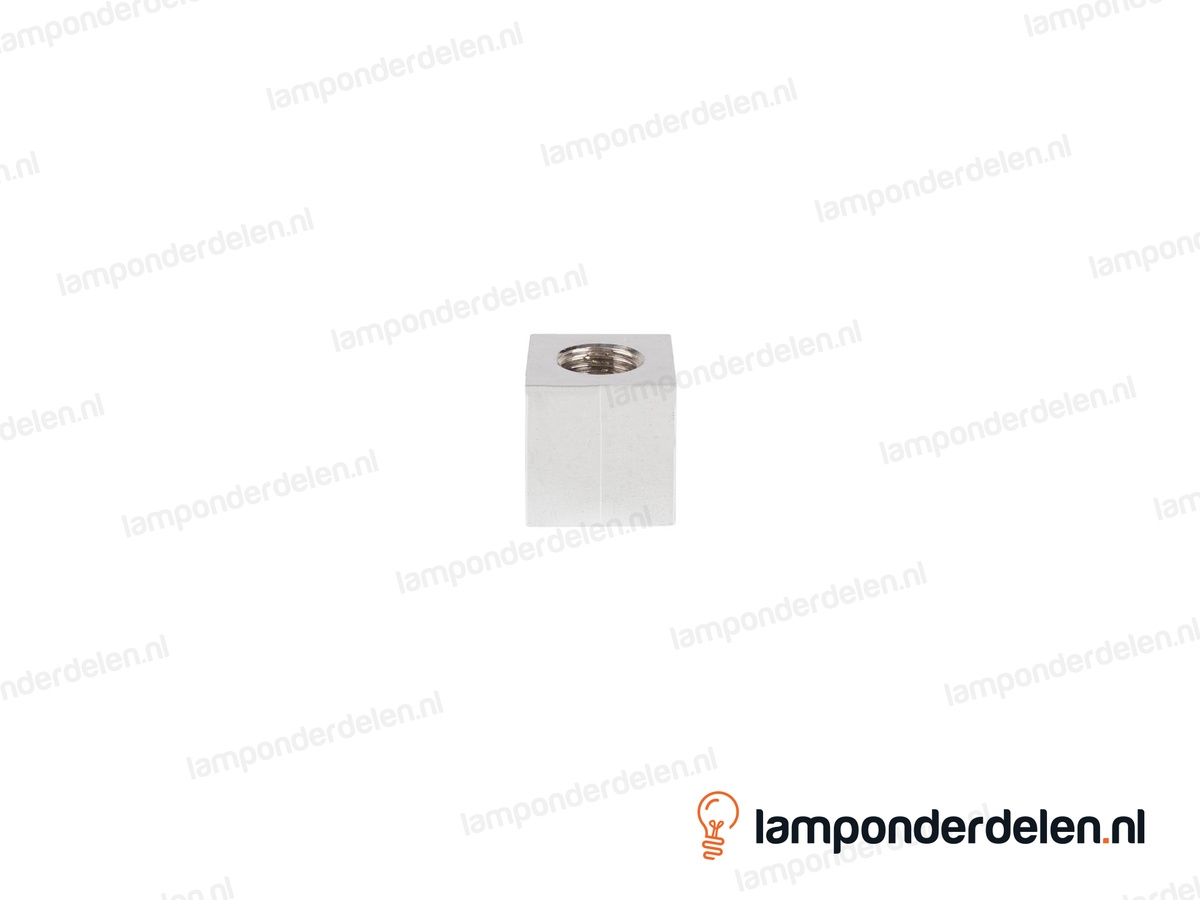 Siermof messing chroomkleurig kubus - hoogte 18 mm - binnendraad M10x1