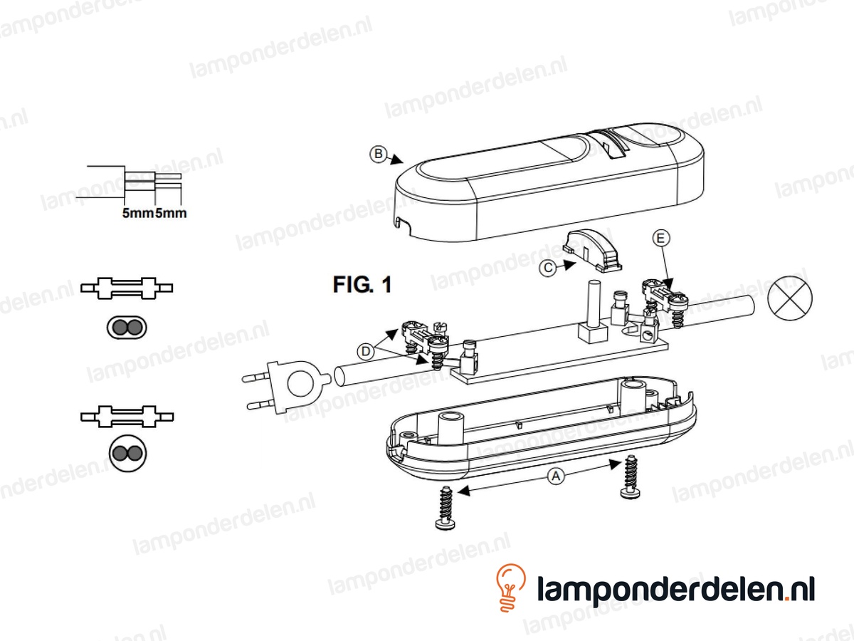Snoerdimmer kunststof transparant LED - 4 tot 25 watt - maximaal vier LED lampen