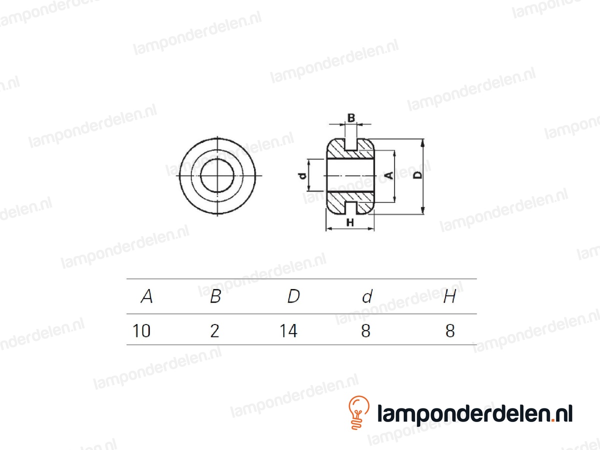Snoerdoorvoertule PVC wit - 14 x 8 mm - voor gat van 10 mm - snoerdoorvoer 8 mm