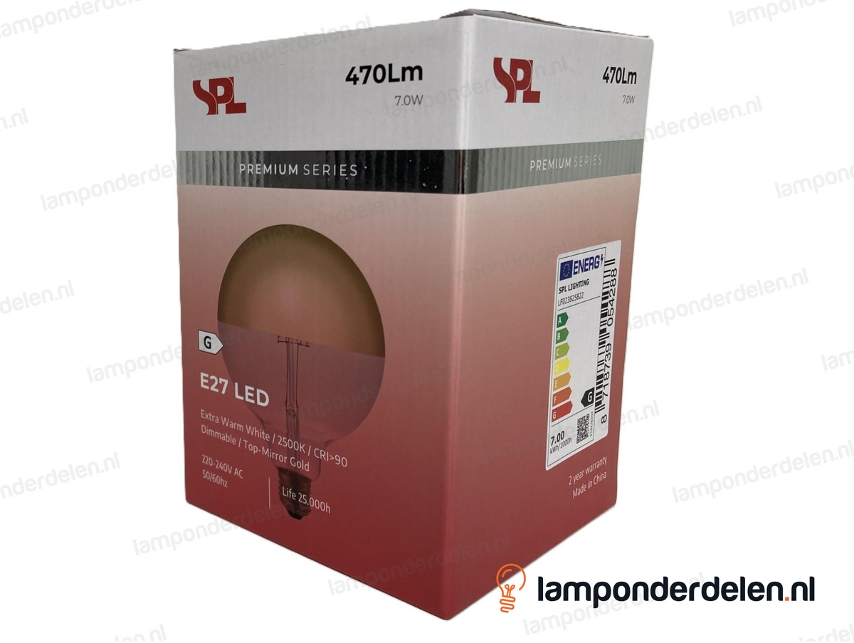 SPL filament LED kopspiegel globelamp - E27 - G125 - goud - 7W - dimbaar